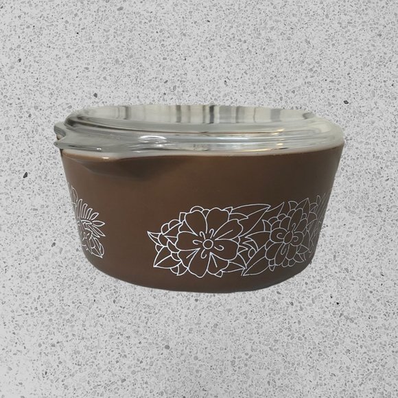 Pyrex Woodland Brown Flowers Round 474-B 1.5 Quart Casserole Dish - Picture 3 of 7